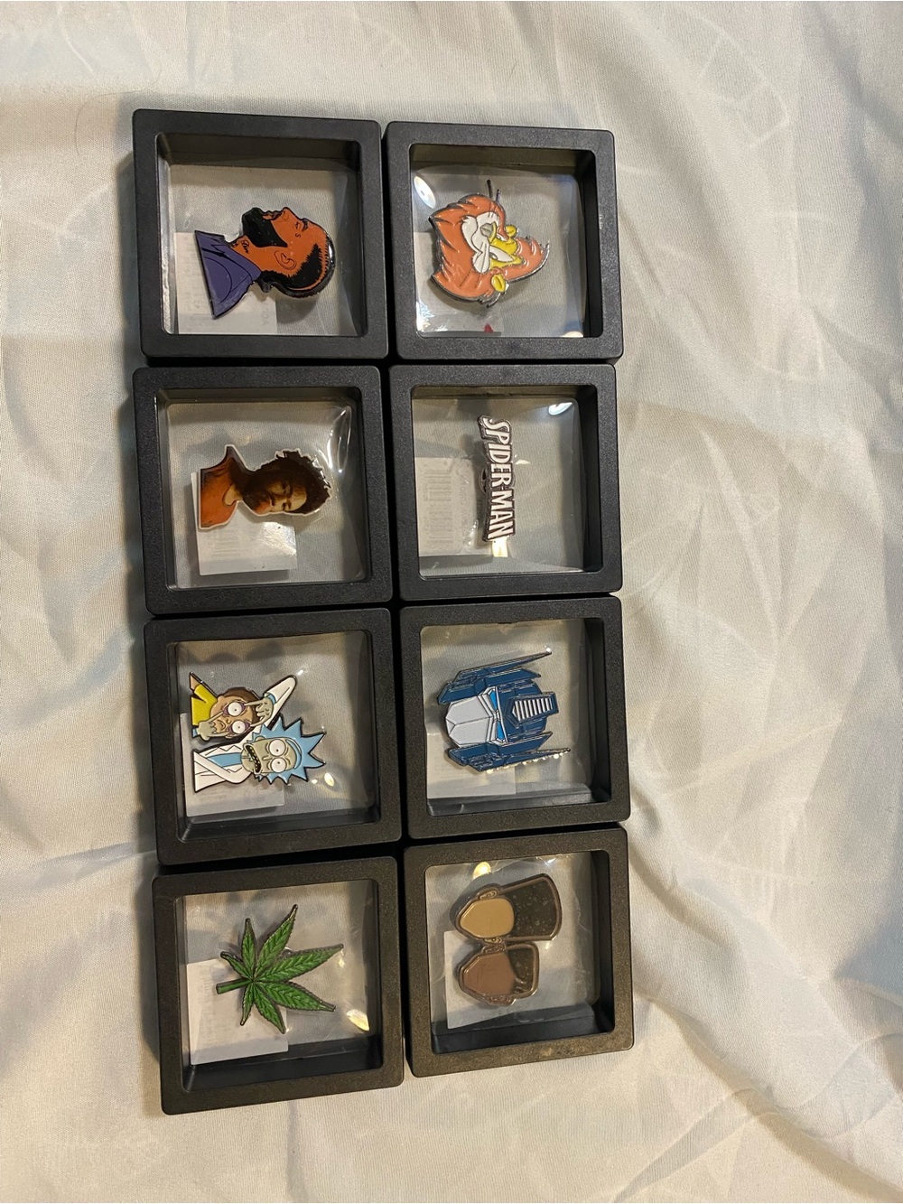 Assorted Enamel Pin Set - Black Frame Display Case - Multi-Color 8 pins